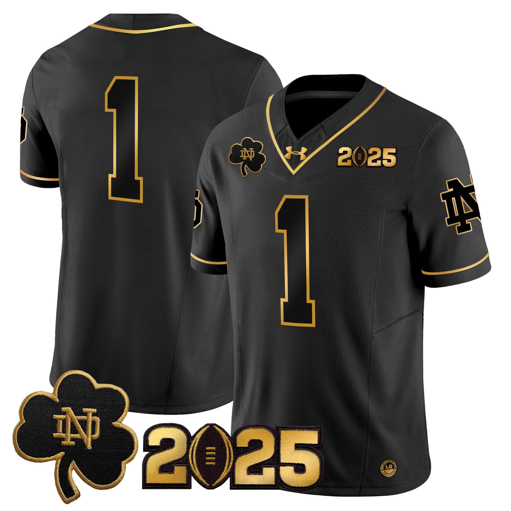 Men Notre Dame Fighting Irish #1 No Name Black 2025 CFP Final Patch Gold Vapor Limited NCAA Jersey style 1
